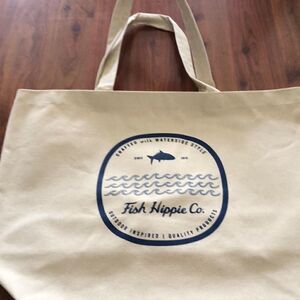 NEW Fish Hippie co. Beige canvas large tote bag. Beach bag.